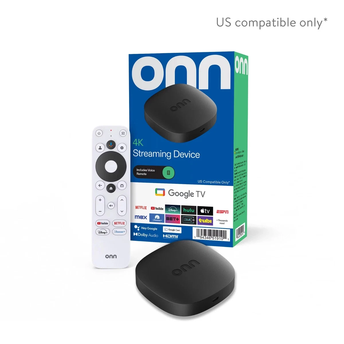The onn 4K Streaming Device, Google TV - Fast Streaming, Ultra HD, 8GB Storage, 2GB RAM, Remote with Voice Control. Plus, your 1st Month of Access for 1 Device and shipping is included. Need more than 1 box? You get a $20.00 rebate for each additional box ordered. LIMIT OF 5 PER ORDER. - Image 1